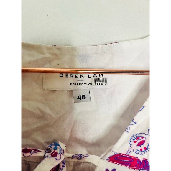 DEREK LAM COLLECTIVE White Purple Pink Floral Smocked Puff Sleeve Dress Size 48 - Picture 8 of 12
